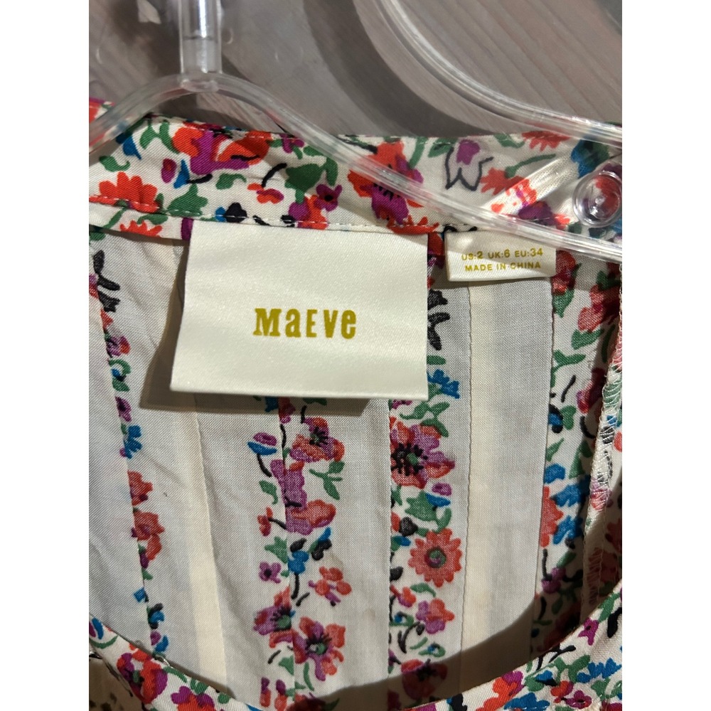 Maeve Anthropologie Floral Print Button Up Top Blouse Crochet Trim Bohemian US 2 - Picture 5 of 5